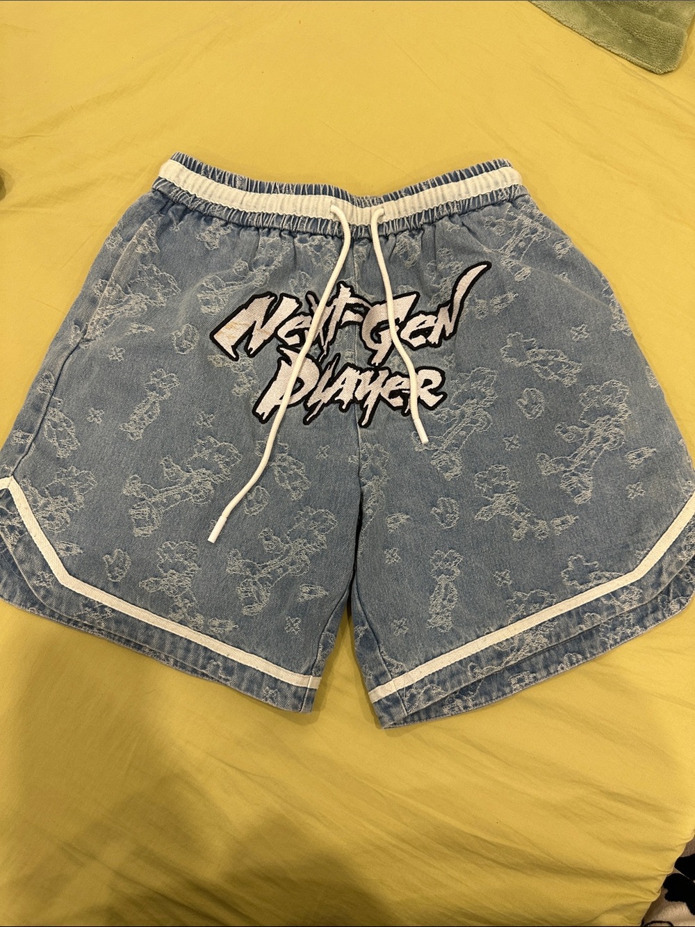Light Blue Denim Graphic Drawstring Men’s Shorts